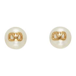 White & Gold VLogo Signature Pearl Earrings 232807F022010