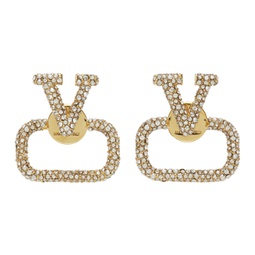 Gold VLogo Crystal Earrings 231807F022011