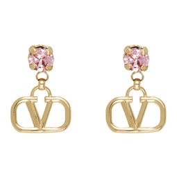 Gold & Pink VLogo Signature Earrings 232807F022023