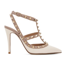 Off-White & Taupe Rockstud Pumps 232807F122017