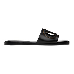 Black VLogo Cut-Out Calfskin Slide Sandals 241807F124005