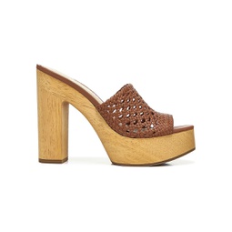 Guadalupe Woven Leather Wooden-Heel Mules