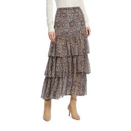 Shailene Tiered Silk Midi-Skirt
