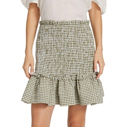 Aloya Smocked Cotton Blend Miniskirt