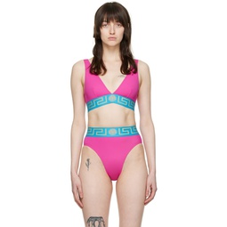 Pink Greca Border Triangle Bikini Top 221653F105044