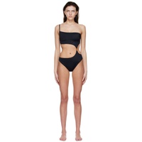 Black Nylon Single Shoulder One Piece Swimsuit 221653F103009