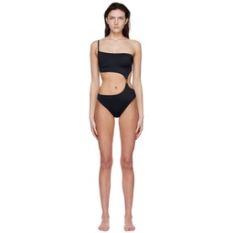 Black Nylon Single Shoulder One Piece Swimsuit 221653F103009