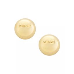 Goldtone Domed Logo Button Earrings