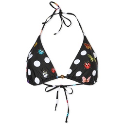 Versace Dot & Ladybug Triangle Bikini Top Black