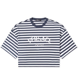 Versace Crop Stripe Logo T-Shirt White, Navy & Multi