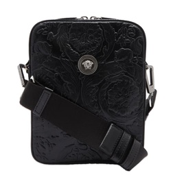 Versace Embossed Barocco Leather Crossbody Bag Ruthenium