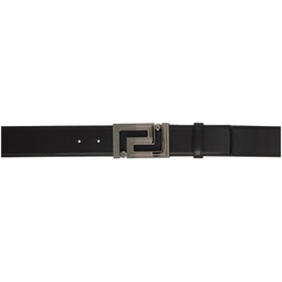 Black Greca Leather Belt 241404M131002