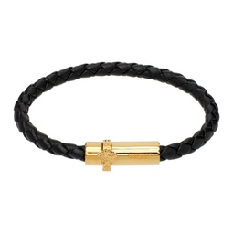Black Medusa Braided Leather Bracelet 241404M142036