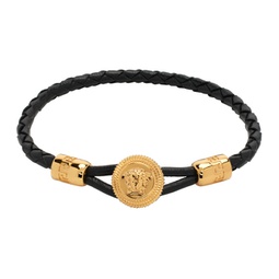 Black & Gold Medusa Biggie Braided Leather Bracelet 241404M142037