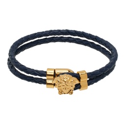 Navy Medusa Leather Bracelet 241404M142000