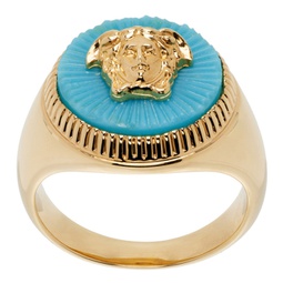 Gold & Blue Medusa Biggie Ring 232404M147019