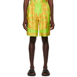 Green & Gold Barocco Shorts 231404M193001