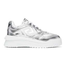 Silver & White Metallic Greca Oddisea Sneakers 241404M237028