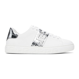 White & Silver Greca Sneakers 241404M237027