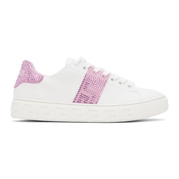 White & Pink Crystal Greca Sneakers 241404F128001