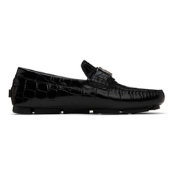 Black Croc-Effect Leather Driver Loafers 241404M231030