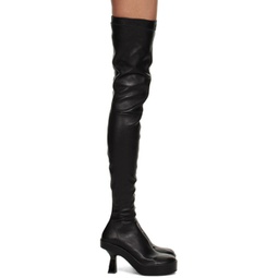Black Leather Over-The-Knee Boots 222404F116000