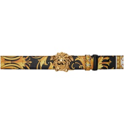 Black & Gold Barocco Reversible Belt 231404M131024