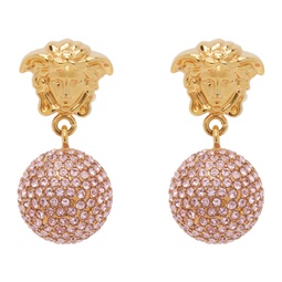 Gold & Pink Medusa Crystal Ball Earrings 241404F022018