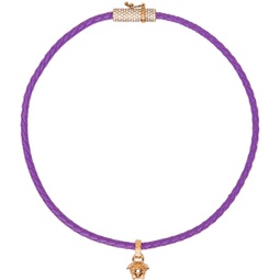 Purple Leather Crystal Medusa Necklace 231404F023032