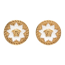 Gold & White Medusa Earrings 231404M144012
