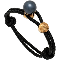 Black Leather & Pearl Bracelet 222404M142019
