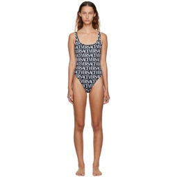 Black Printed One-Piece Swimsuit 222653F103015
