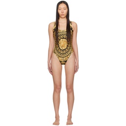 Black & Gold Barocco Swimsuit 241653F103018