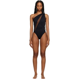 Black Slashed One-Piece Swimsuit 231653F103025