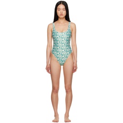 Blue Allover One-Piece Swimsuit 232653F103017