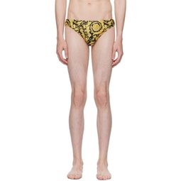 Black & Gold Barocco Swim Briefs 232653M208002