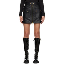 Black V-Emblem Leather Miniskirt 232202F090000