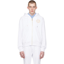 White V-Emblem Hoodie 241202M202005