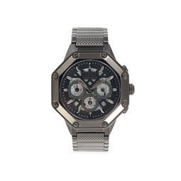 Stainless Steel Octogonal Chronograph Bracelet Watch