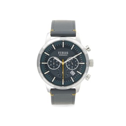 46MM Stainless Steel & Leather Strap Chronograph Watch
