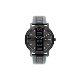 44MM Stainless Steel & Leather Strap Logo Watch