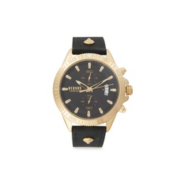 46MM IP Goldtone Stainless Steel & Suede Strap Chronograph Watch