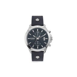 Griffith 46MM Stainless Steel Leather Strap Chronograph Watch