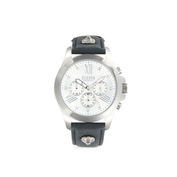 44MM Stainless Steel & Leather Strap Chronograph Watch
