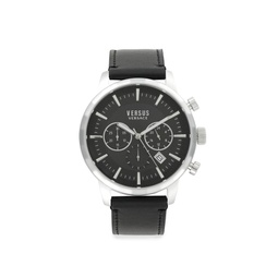 46MM Stainless Steel & Leather Strap Chronograph Watch