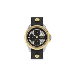 6E Arrondissement Crystal 46MM IP Gold Stainless Steel Leather Strap Chronograph Watch