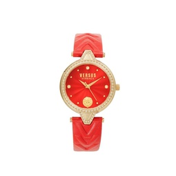 34MM IP Yellow Gold, Crystal & Leather Strap Watch