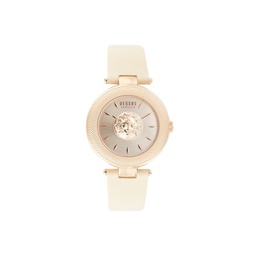 Rose Goldtone Stainless Steel & Leather-Strap Watch