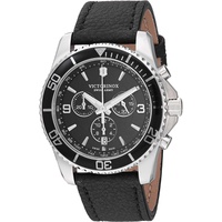 Victorinox Mens Stainless Steel Swiss Quartz Sport Watch with Leather Strap, Black, 21.6 (Model: 241864)