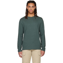 Green Stripe Long Sleeve T Shirt 231875M213015